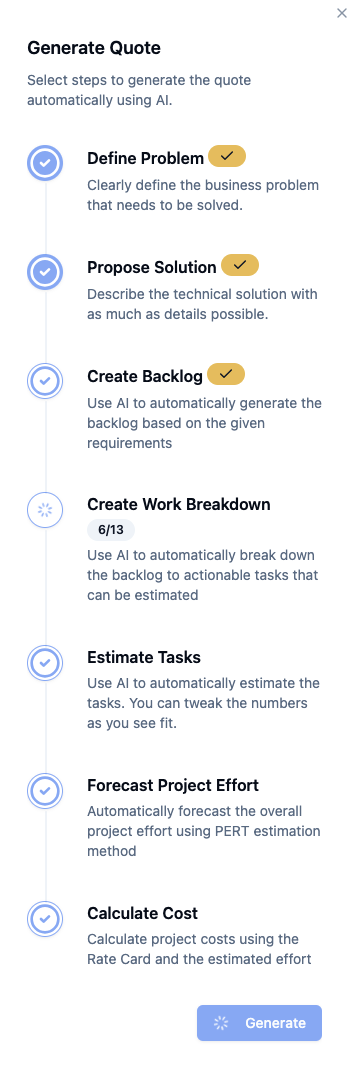 Estimatoe AI generation panel